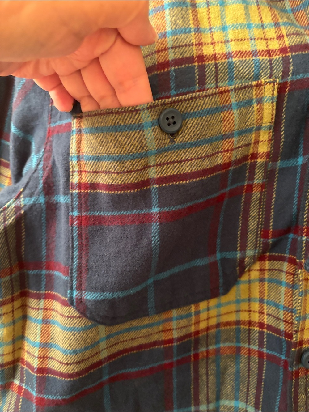 Original Use Hooded Plaid Button-Up Shirt - Blue & Yellow M NWT - Picture 5 of 8